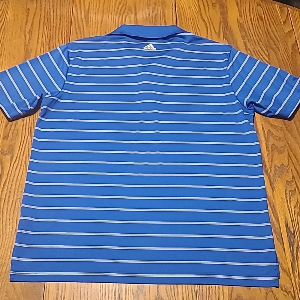 Adidas Blue Polo / Golf Shirt with White Stripes - Men's Medium